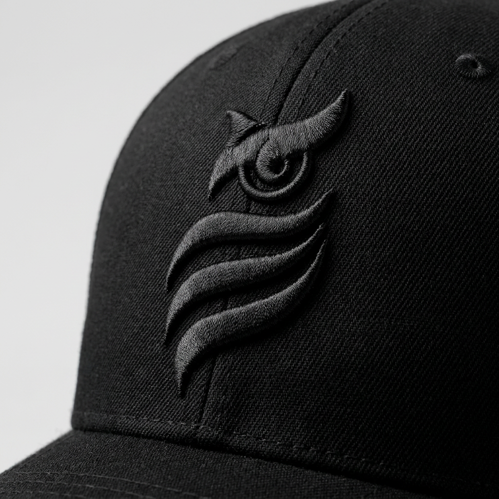 Solar Coil Machine Embroidered 3D Puff Flexfit Cap – Hand Finished in Dubai | EmbroMania