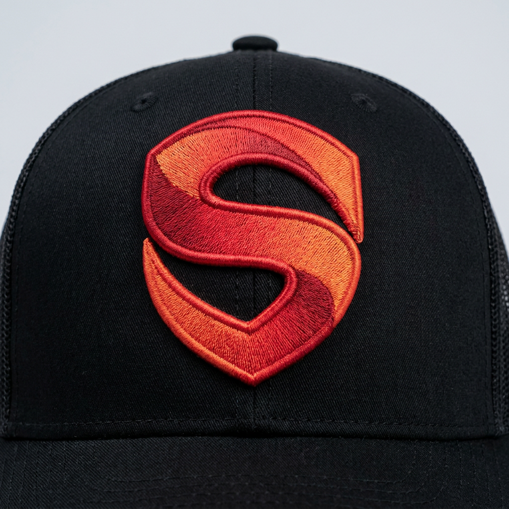 Solar Coil Machine Embroidered 3D Puff Flexfit Cap – Hand Finished in Dubai | EmbroMania