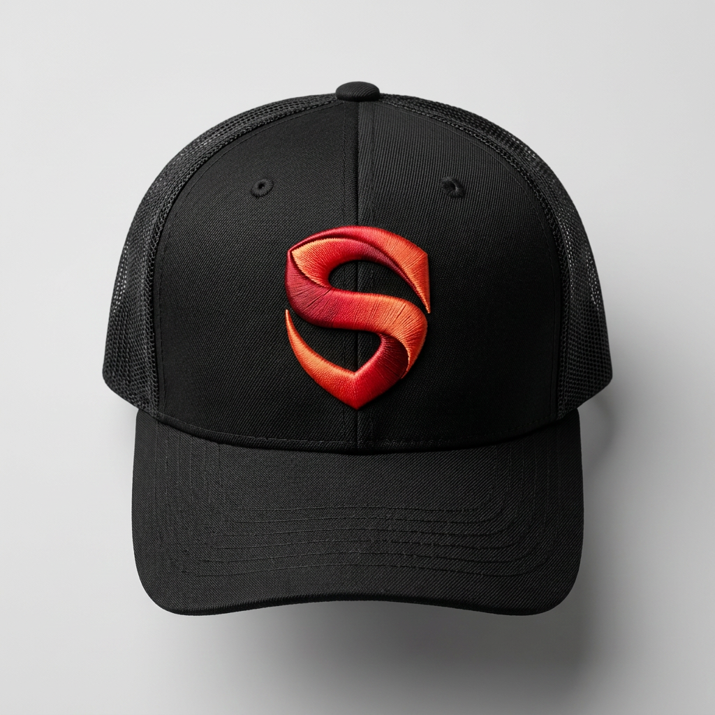 Solar Coil Machine Embroidered 3D Puff Flexfit Cap – Hand Finished in Dubai | EmbroMania
