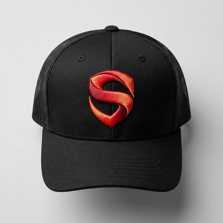 Solar Coil Machine Embroidered 3D Puff Flexfit Cap – Hand Finished in Dubai | EmbroMania