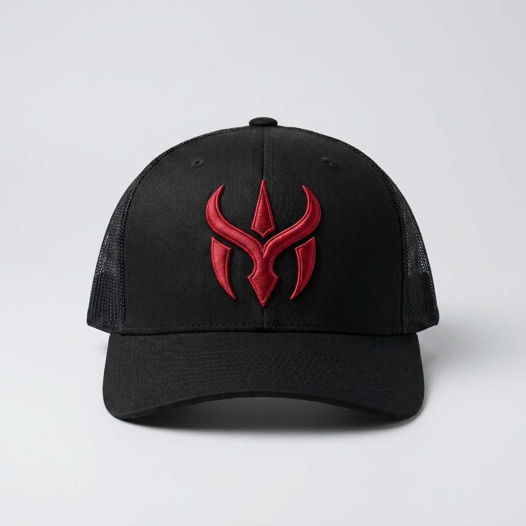 Solar Coil Machine Embroidered 3D Puff Flexfit Cap – Hand Finished in Dubai | EmbroMania