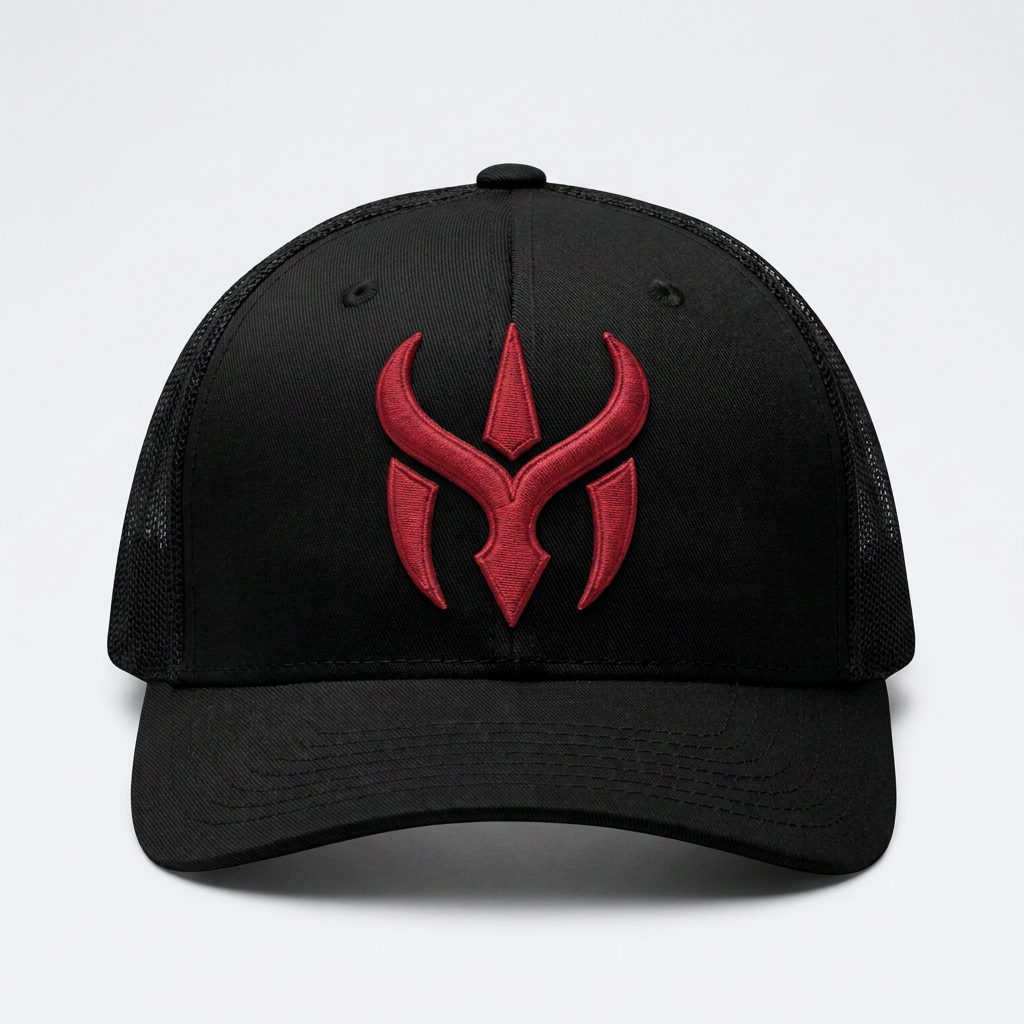 Solar Coil Machine Embroidered 3D Puff Flexfit Cap – Hand Finished in Dubai | EmbroMania