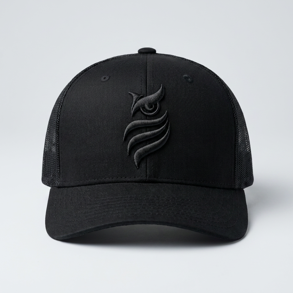 Solar Coil Machine Embroidered 3D Puff Flexfit Cap – Hand Finished in Dubai | EmbroMania