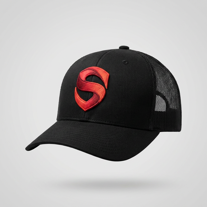 Solar Coil Machine Embroidered 3D Puff Flexfit Cap – Hand Finished in Dubai | EmbroMania