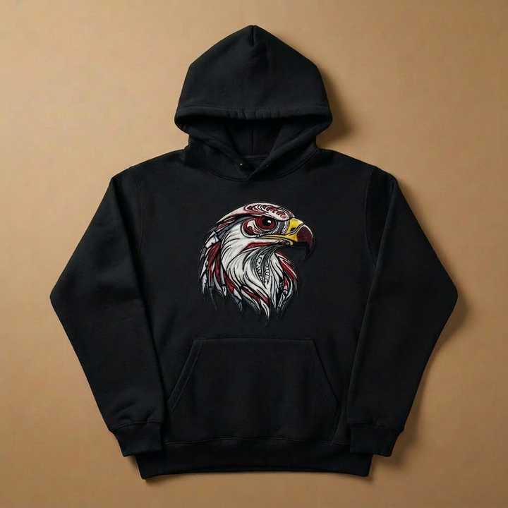 Vivid Eagle Head Machine Embroidered Hoodie – Hand Finished in Dubai | EmbroMania