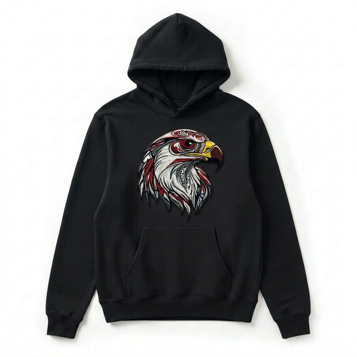 Vivid Eagle Head Machine Embroidered Hoodie – Hand Finished in Dubai | EmbroMania