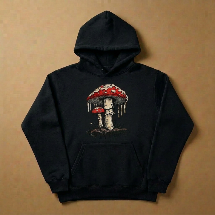 Enchanted Mushroom Machine Embroidered Hoodie – Hand Finished in Dubai | EmbroMania