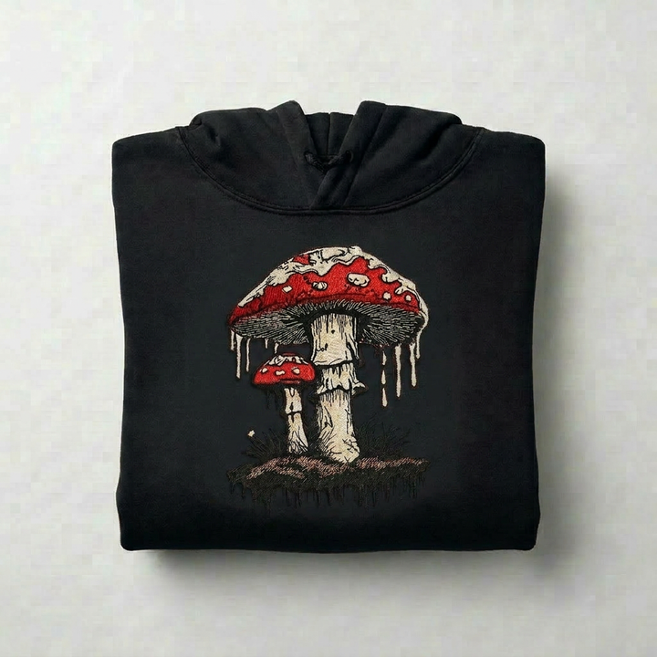 Enchanted Mushroom Machine Embroidered Hoodie – Hand Finished in Dubai | EmbroMania