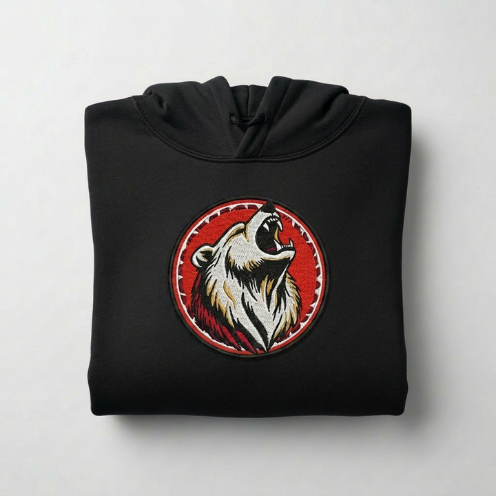 Woodland Bear Machine Embroidered Hoodie – Hand Finished in Dubai | EmbroMania