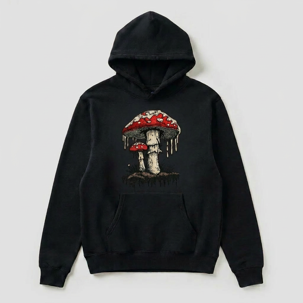 Enchanted Mushroom Machine Embroidered Hoodie – Hand Finished in Dubai | EmbroMania
