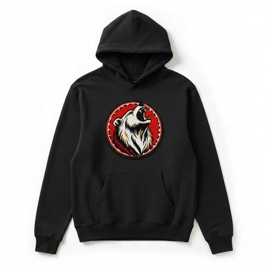 Woodland Bear Machine Embroidered Hoodie – Hand Finished in Dubai | EmbroMania