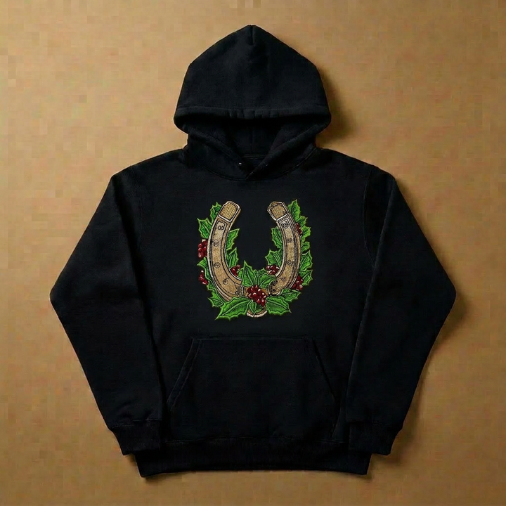 Botanical Horseshoe Machine Embroidered Hoodie – Hand Finished in Dubai | EmbroMania