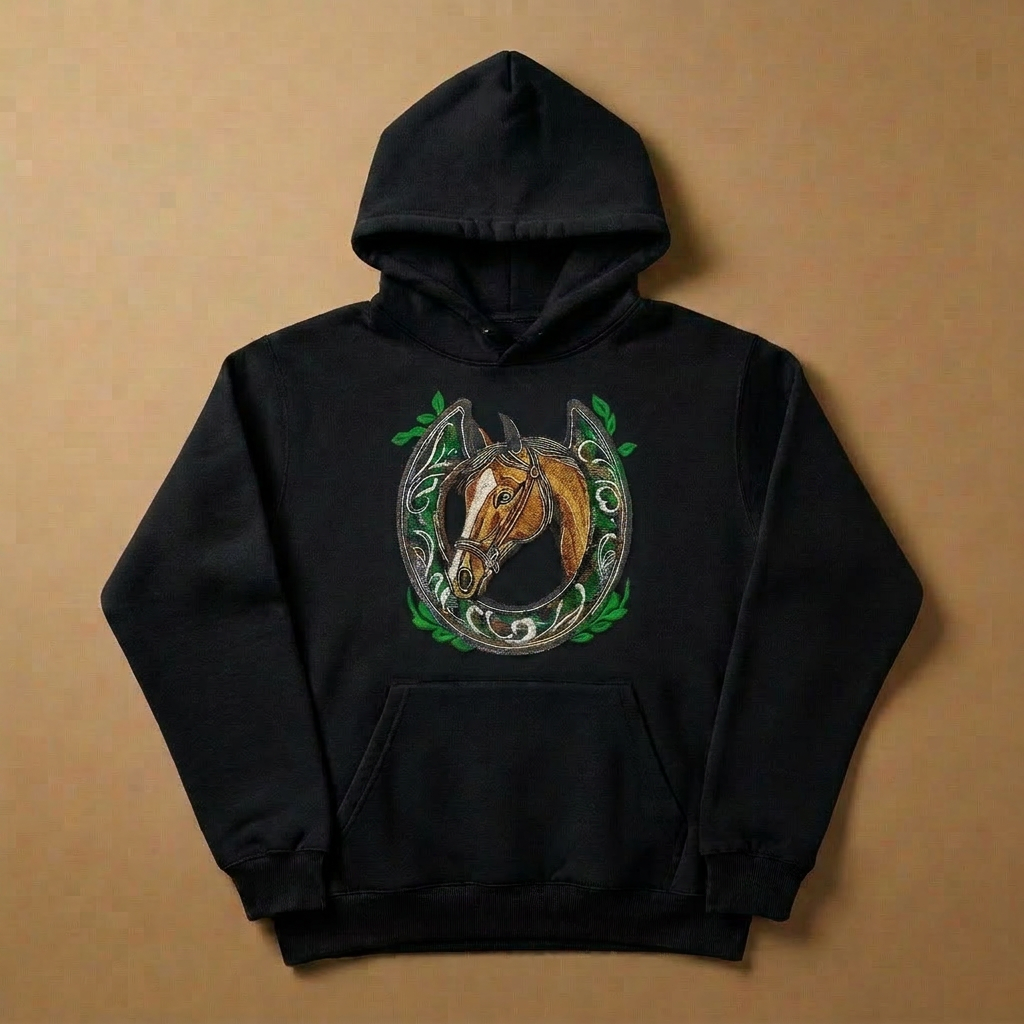 Wildflower Horseshoe Machine Embroidered Hoodie – Hand Finished in Dubai | EmbroMania