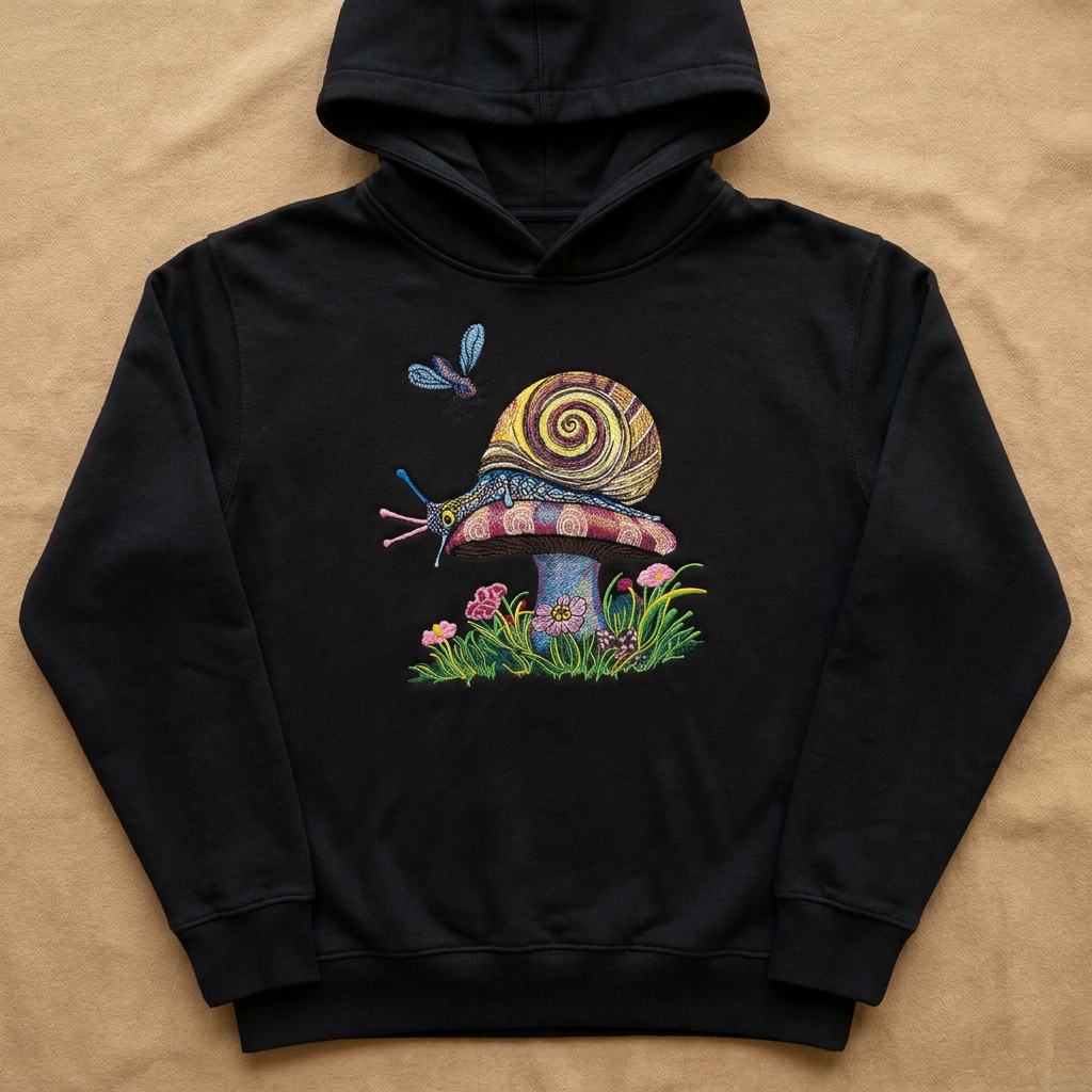 Garden Snail Machine Embroidered Hoodie – Hand Finished in Dubai | EmbroMania