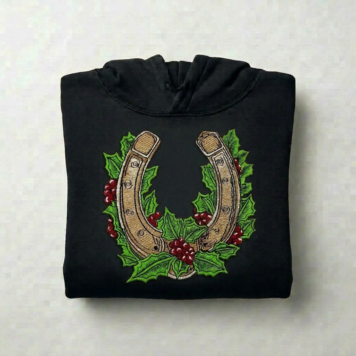 Botanical Horseshoe Machine Embroidered Hoodie – Hand Finished in Dubai | EmbroMania