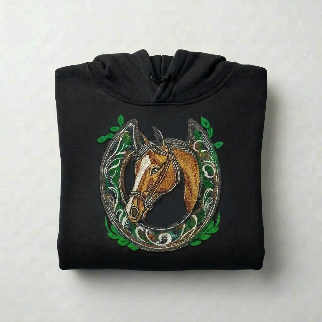 Wildflower Horseshoe Machine Embroidered Hoodie – Hand Finished in Dubai | EmbroMania