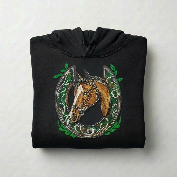Wildflower Horseshoe Machine Embroidered Hoodie – Hand Finished in Dubai | EmbroMania