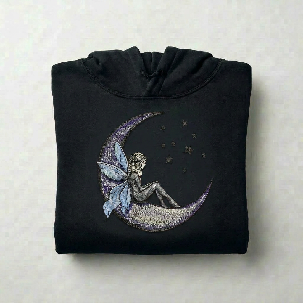 Fairy Tale on the Moon Machine Embroidered Hoodie – Hand Finished in Dubai | EmbroMania