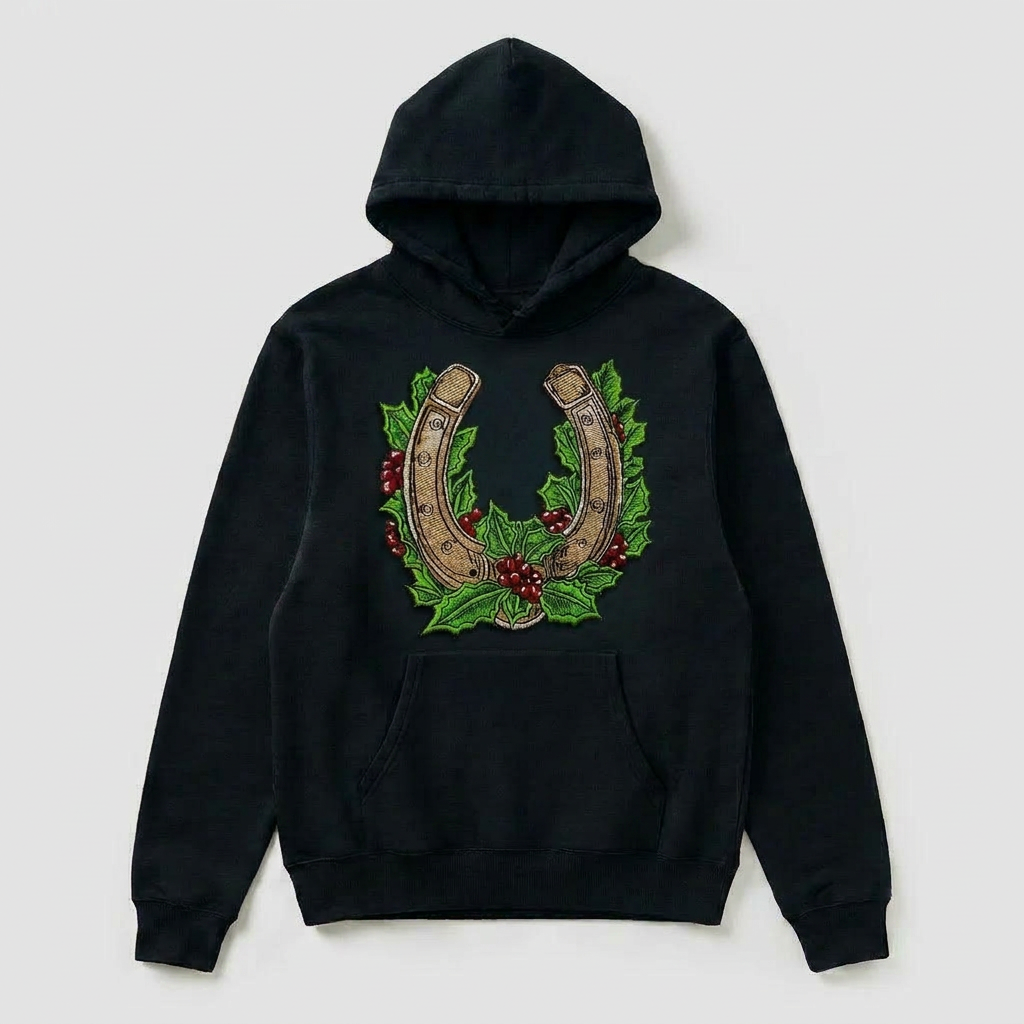 Botanical Horseshoe Machine Embroidered Hoodie – Hand Finished in Dubai | EmbroMania