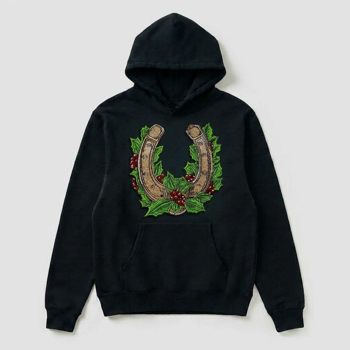 Botanical Horseshoe Machine Embroidered Hoodie – Hand Finished in Dubai | EmbroMania