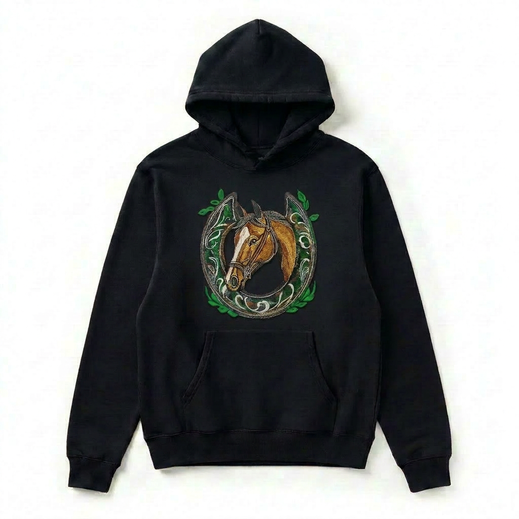Wildflower Horseshoe Machine Embroidered Hoodie – Hand Finished in Dubai | EmbroMania