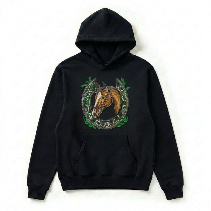 Wildflower Horseshoe Machine Embroidered Hoodie – Hand Finished in Dubai | EmbroMania