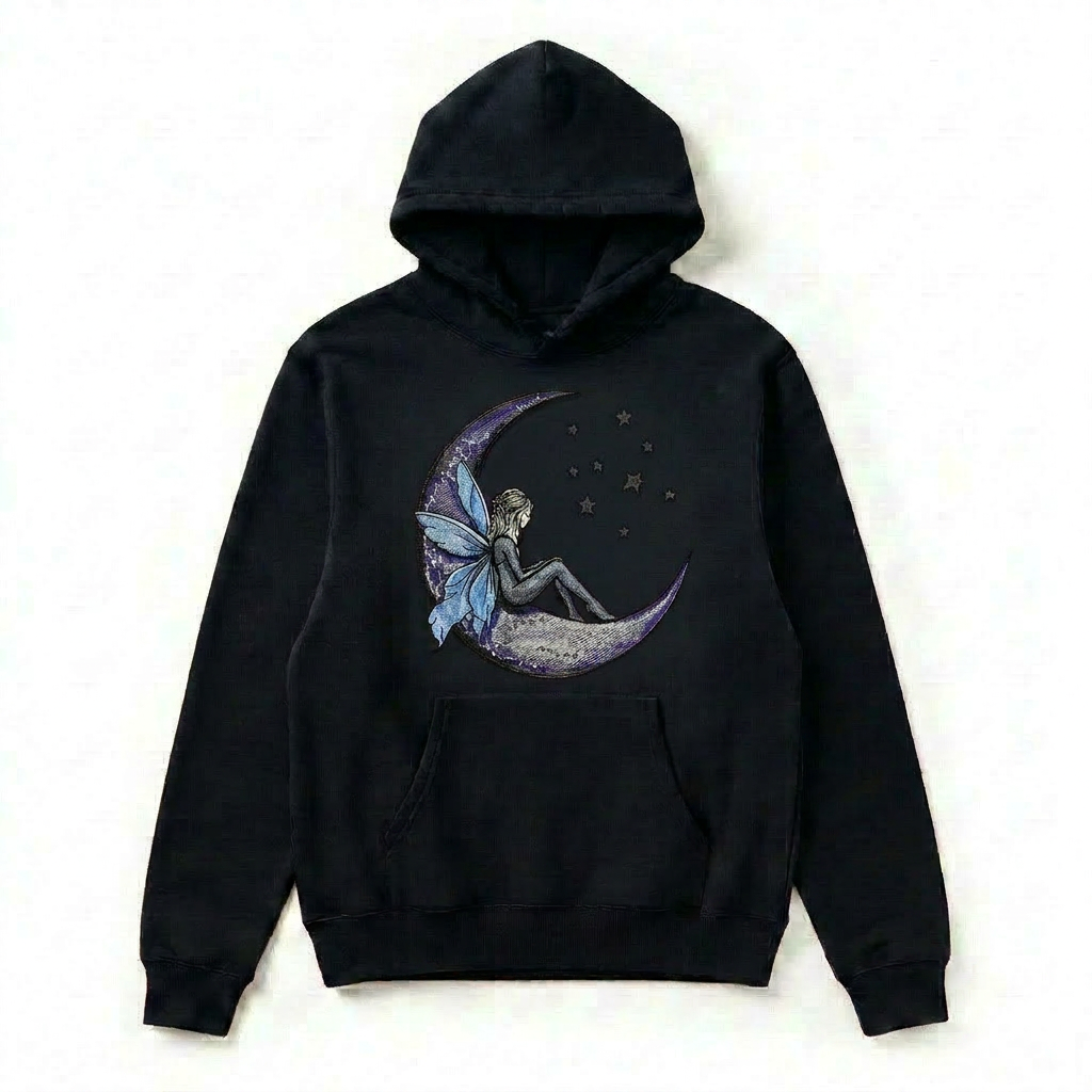 Fairy Tale on the Moon Machine Embroidered Hoodie – Hand Finished in Dubai | EmbroMania