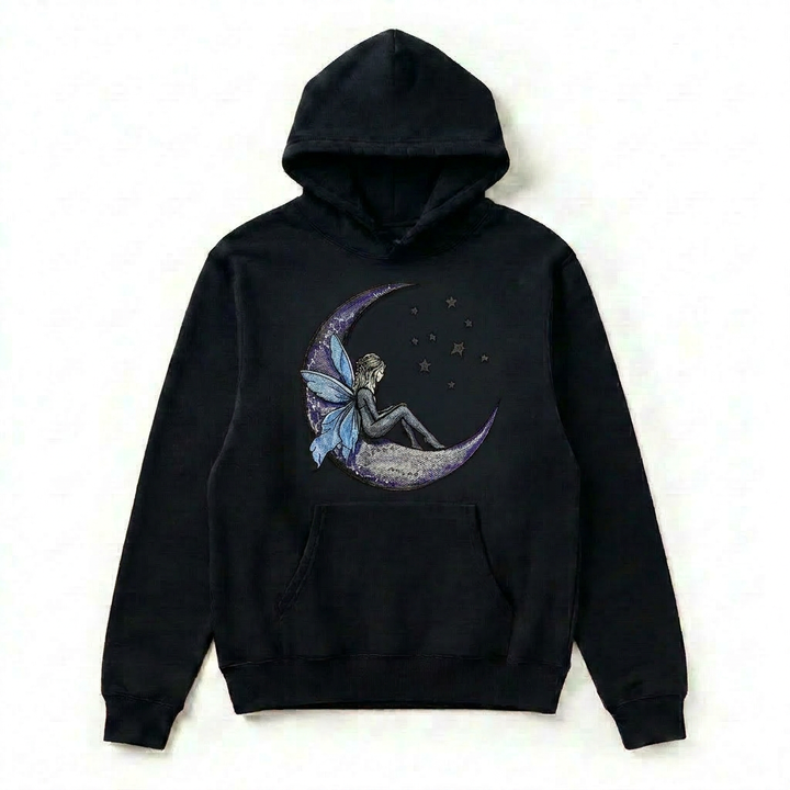 Fairy Tale on the Moon Machine Embroidered Hoodie – Hand Finished in Dubai | EmbroMania