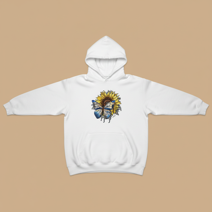 Blue Butterfly &amp; Sunflower — Premium Embroidered Hoodie | Original EmbroMania Design