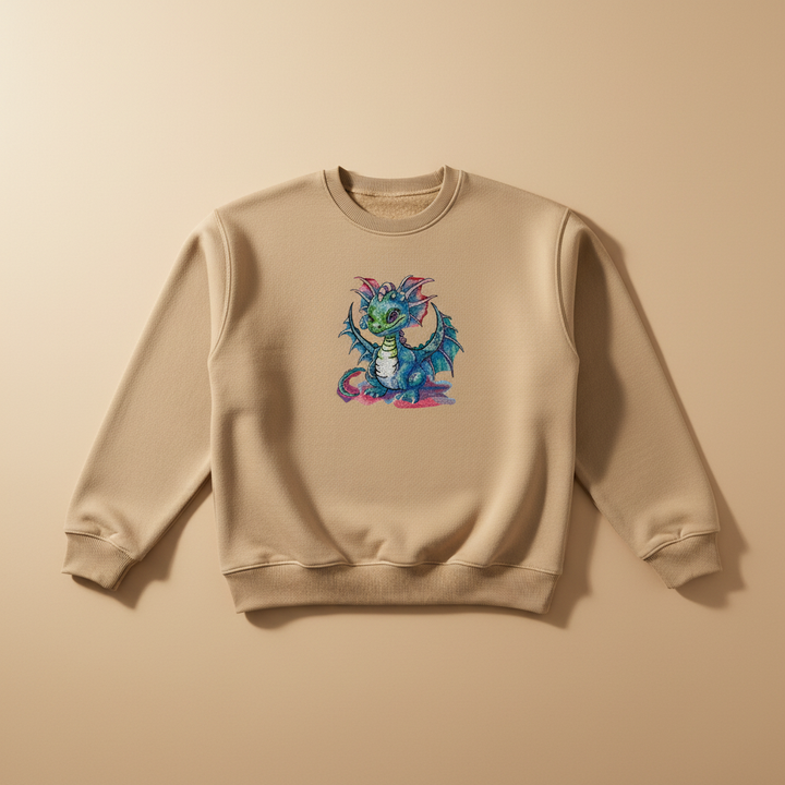 Playful Baby Dragon — Premium Embroidered Unisex Crewneck | Original EmbroMania Design