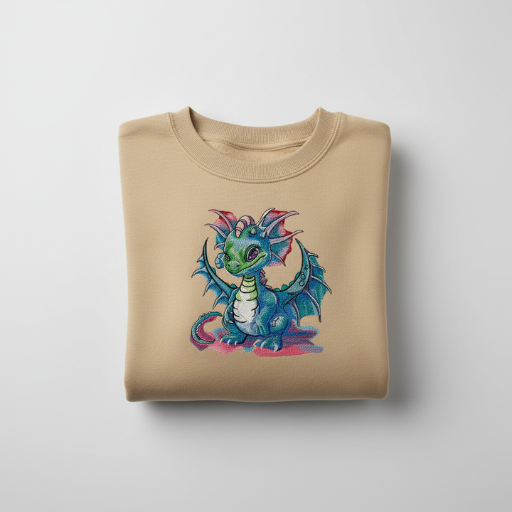 Playful Baby Dragon — Premium Embroidered Unisex Crewneck | Original EmbroMania Design