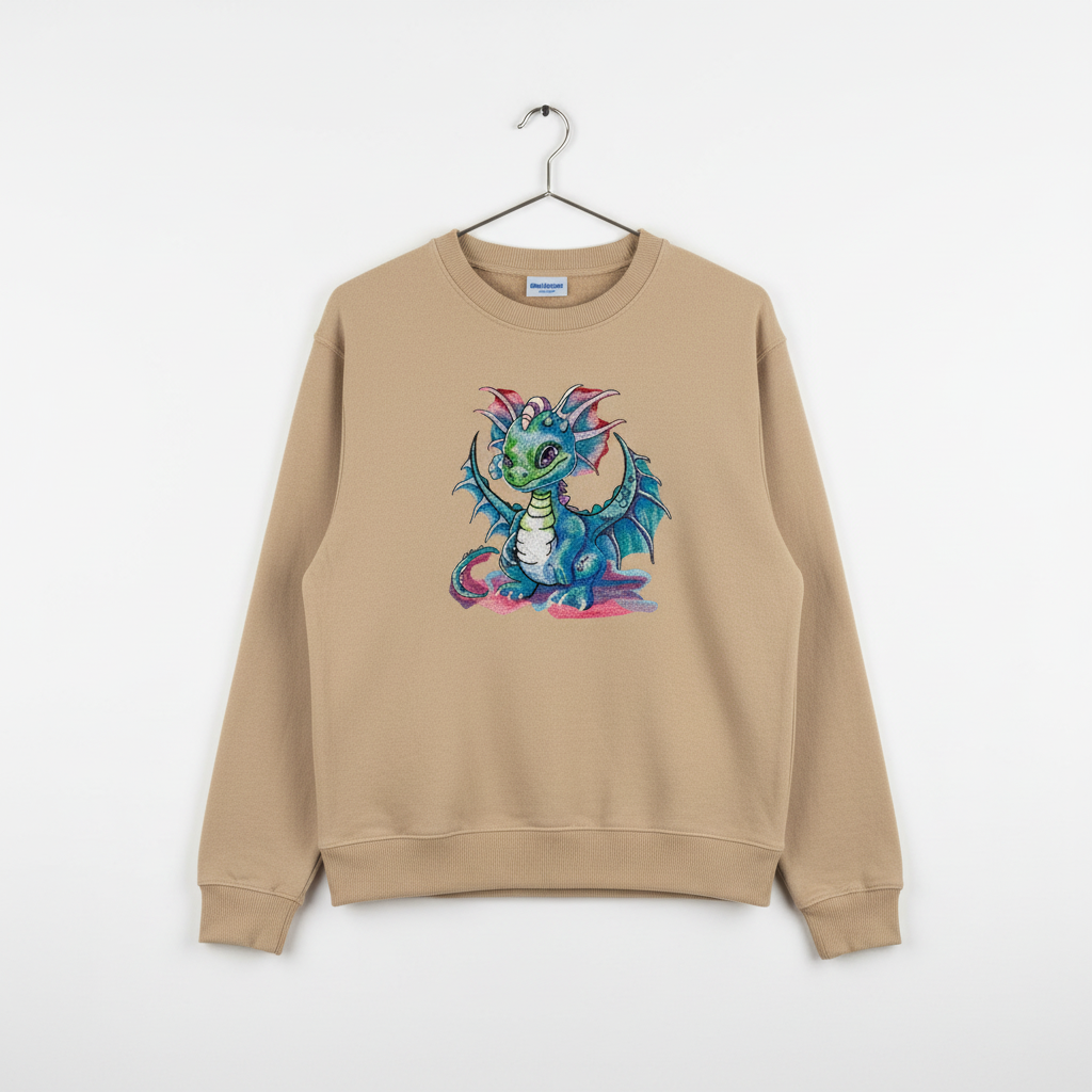 Playful Baby Dragon — Premium Embroidered Unisex Crewneck | Original EmbroMania Design