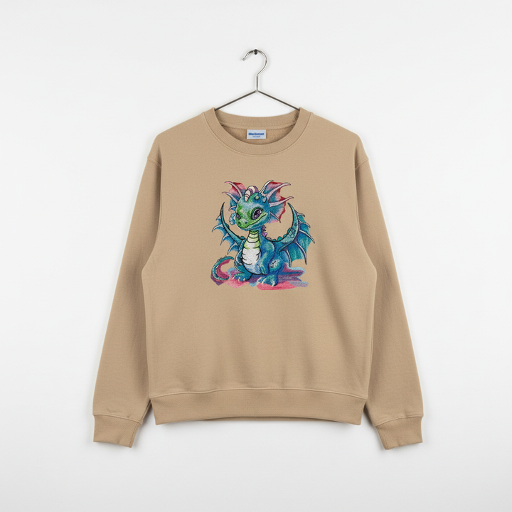 Playful Baby Dragon — Premium Embroidered Unisex Crewneck | Original EmbroMania Design