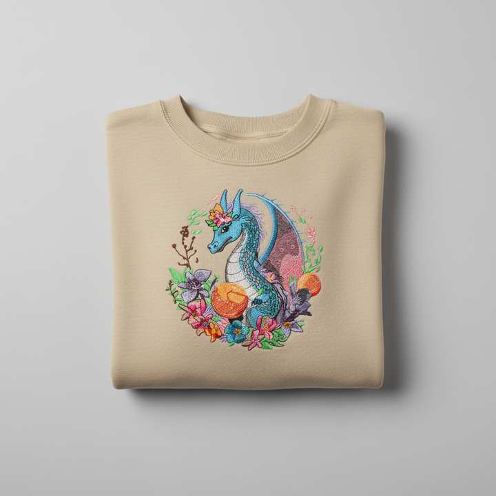 Midnight Garden Dragon — Premium Embroidered Sweatshirt | Original EmbroMania Design