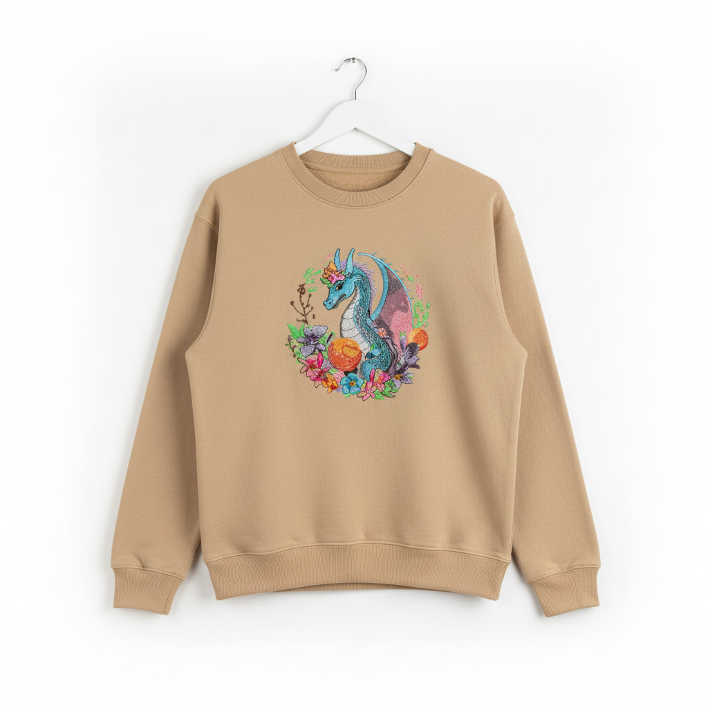 Midnight Garden Dragon — Premium Embroidered Sweatshirt | Original EmbroMania Design