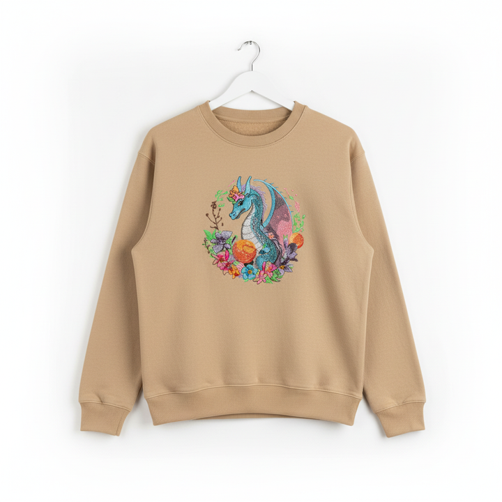 Midnight Garden Dragon — Premium Embroidered Sweatshirt | Original EmbroMania Design