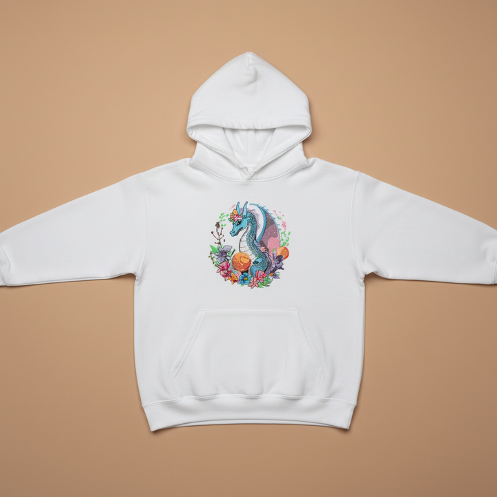 Blue Dragon &amp; Floral — Premium Embroidered Hoodie | Original EmbroMania Design