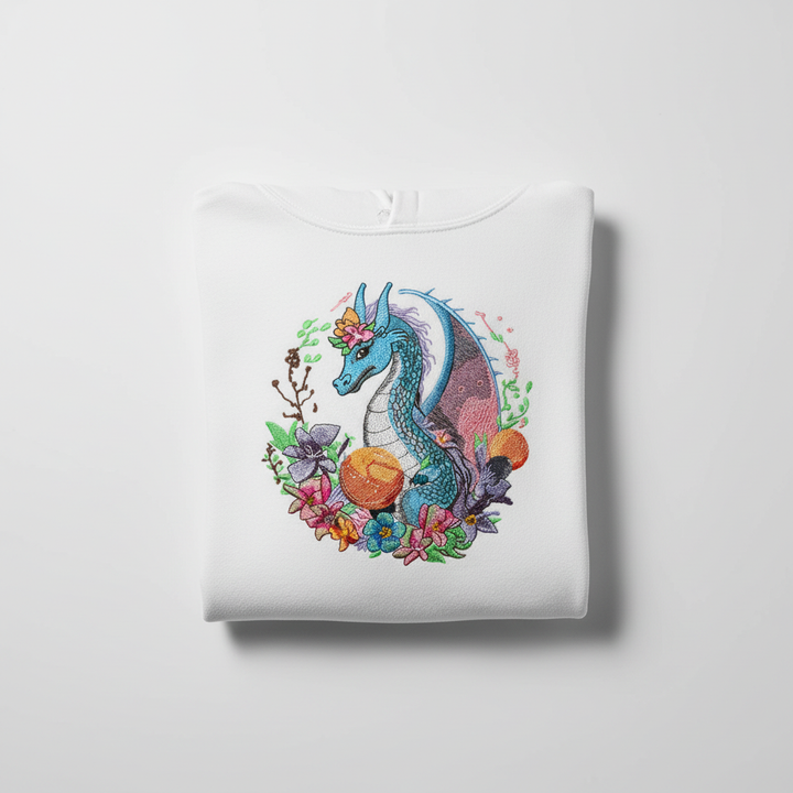 Blue Dragon &amp; Floral — Premium Embroidered Hoodie | Original EmbroMania Design