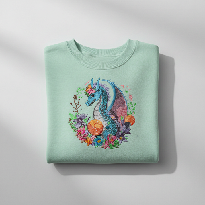 Midnight Garden Dragon — Premium Embroidered Sweatshirt | Original EmbroMania Design