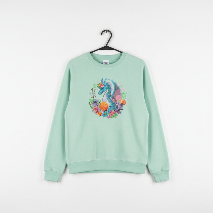 Midnight Garden Dragon — Premium Embroidered Sweatshirt | Original EmbroMania Design
