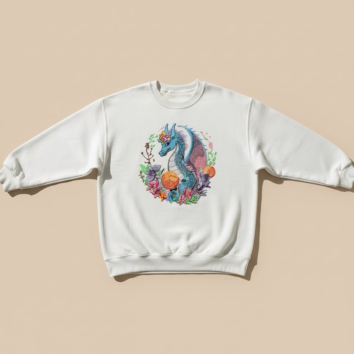 Midnight Garden Dragon — Premium Embroidered Sweatshirt | Original EmbroMania Design