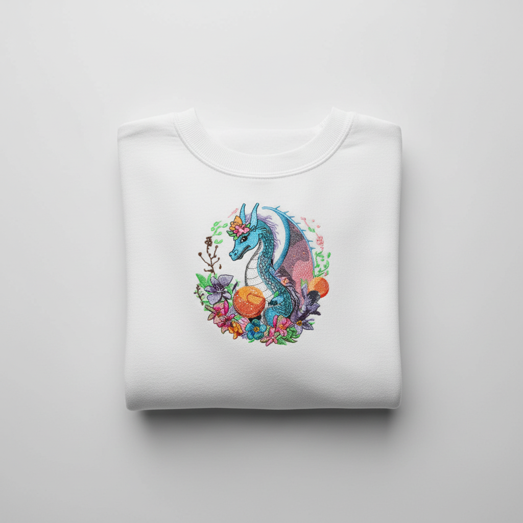 Midnight Garden Dragon — Premium Embroidered Sweatshirt | Original EmbroMania Design