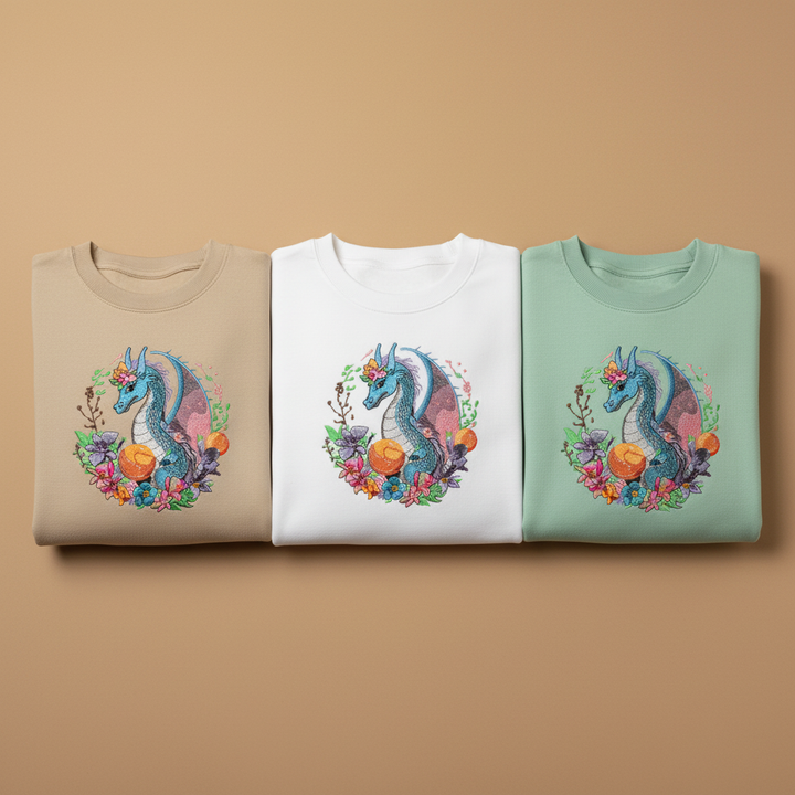 Midnight Garden Dragon — Premium Embroidered Sweatshirt | Original EmbroMania Design