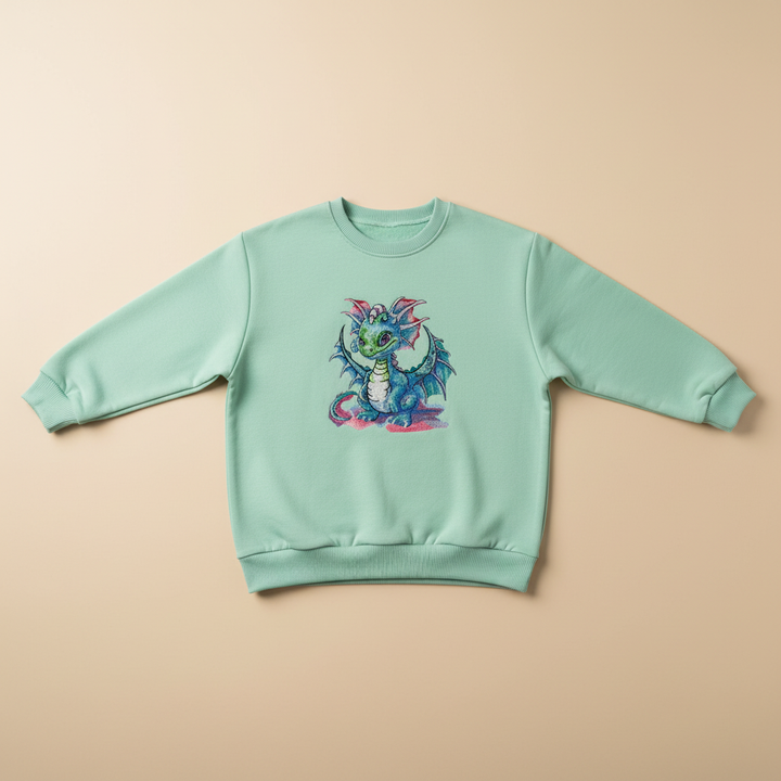 Playful Baby Dragon — Premium Embroidered Unisex Crewneck | Original EmbroMania Design