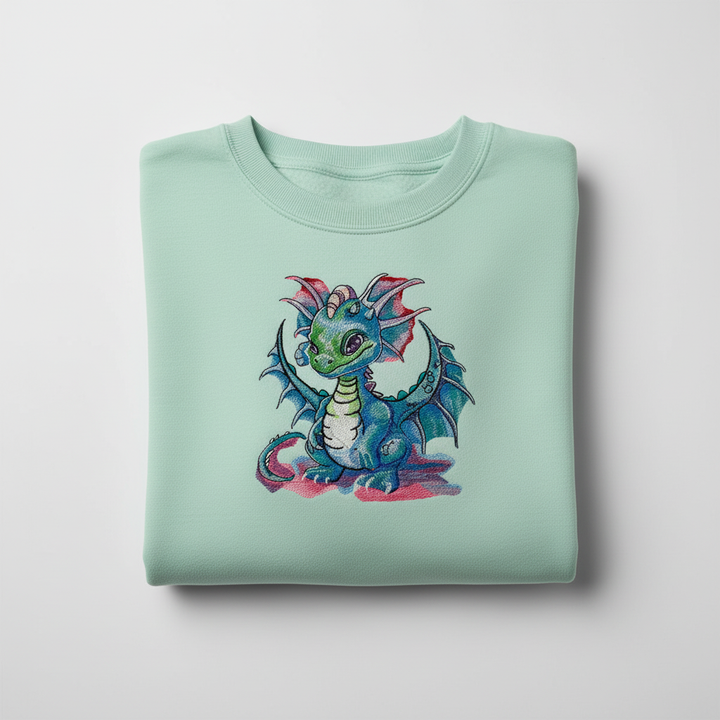 Playful Baby Dragon — Premium Embroidered Unisex Crewneck | Original EmbroMania Design