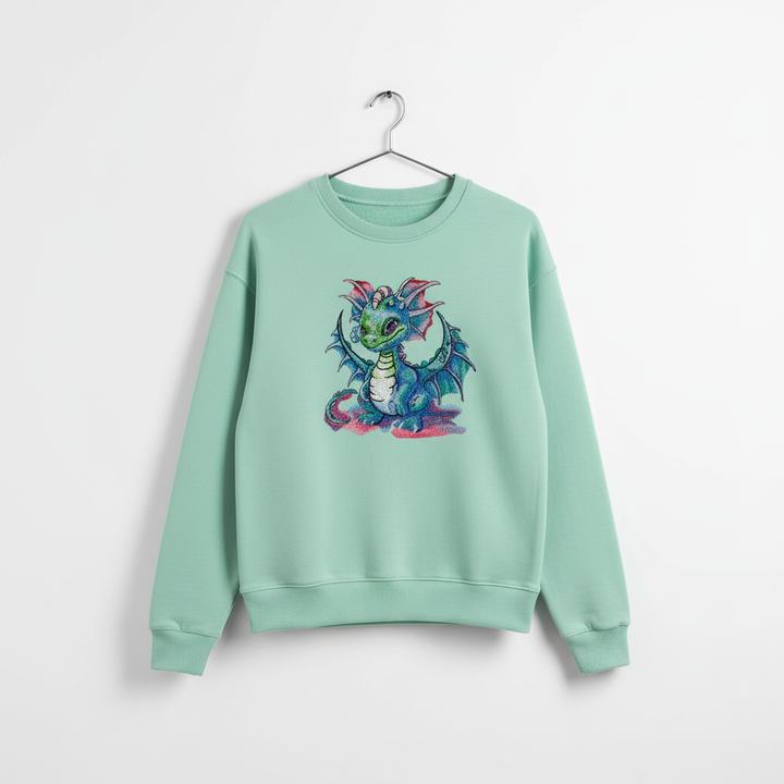 Playful Baby Dragon — Premium Embroidered Unisex Crewneck | Original EmbroMania Design