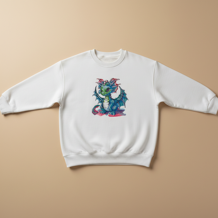 Playful Baby Dragon — Premium Embroidered Unisex Crewneck | Original EmbroMania Design