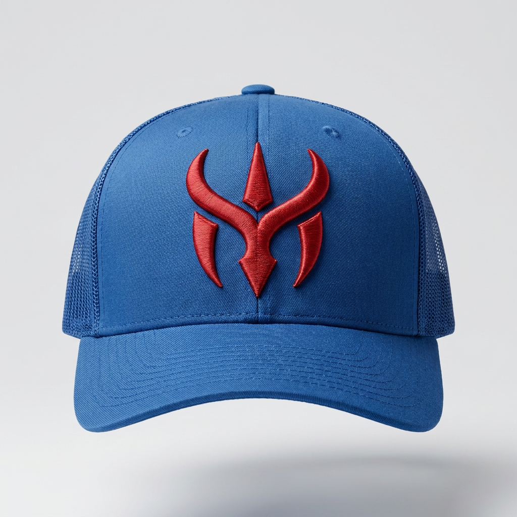 Solar Coil Machine Embroidered 3D Puff Flexfit Cap – Hand Finished in Dubai | EmbroMania