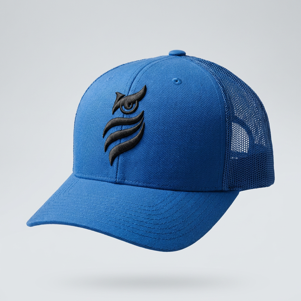 Solar Coil Machine Embroidered 3D Puff Flexfit Cap – Hand Finished in Dubai | EmbroMania