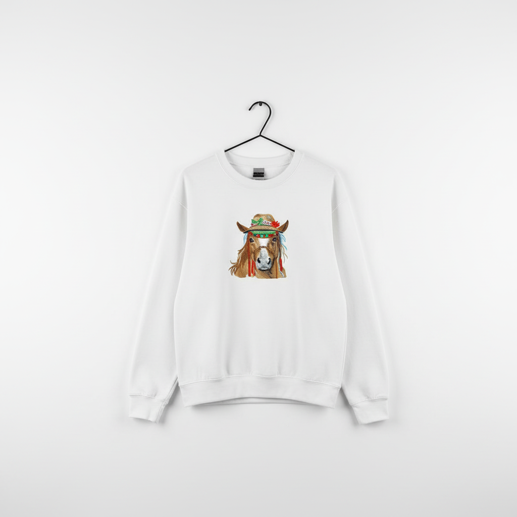 Boho Spirit Horse — Premium Embroidered Sweatshirt | Original EmbroMania Design